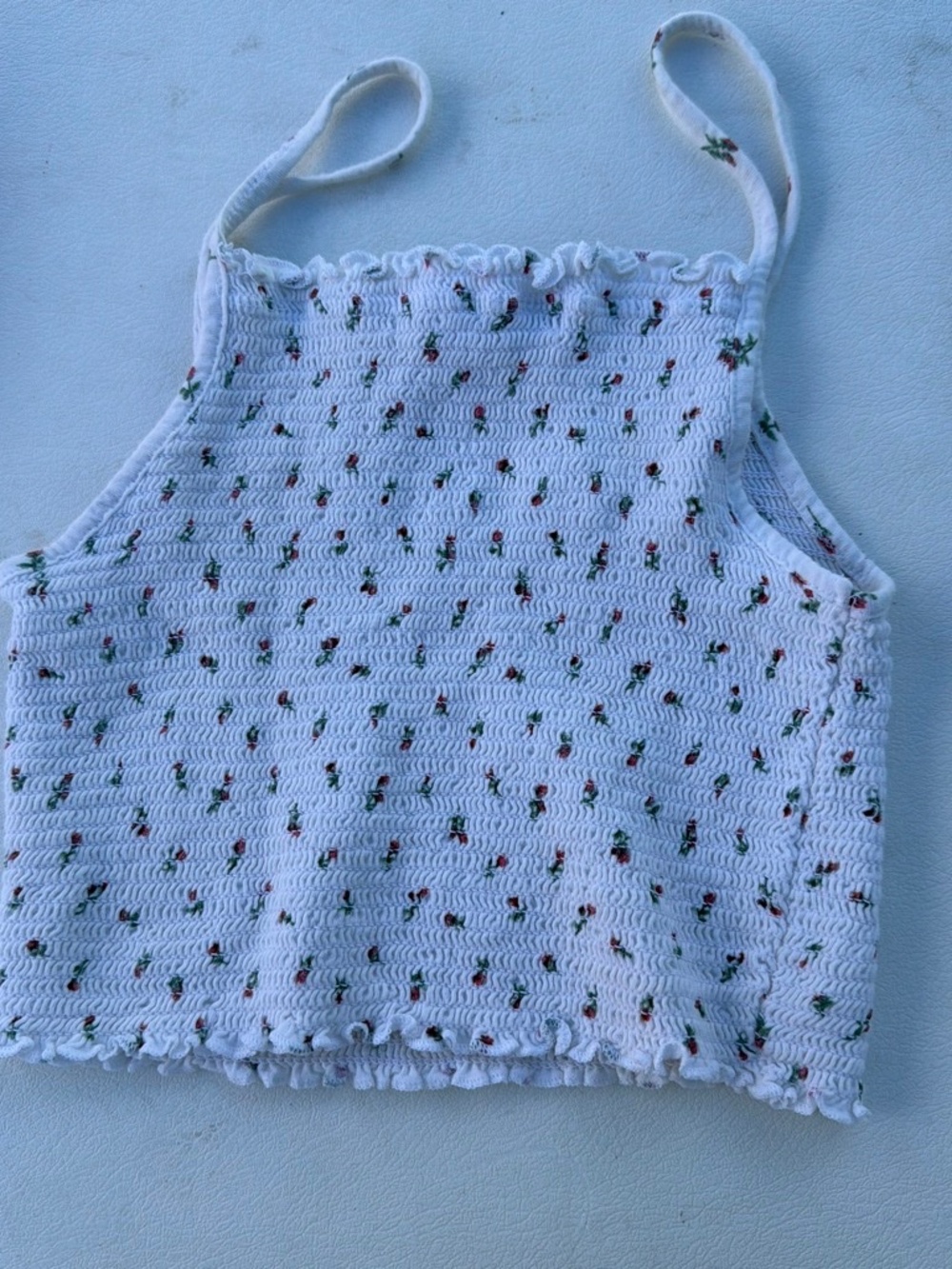 WHITE FLOWER RIBBED TANK